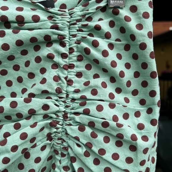 Zara Women's Linen Blend Polka Dot High Slit Midi Brown Green Skirt Size Small - Picture 3 of 7